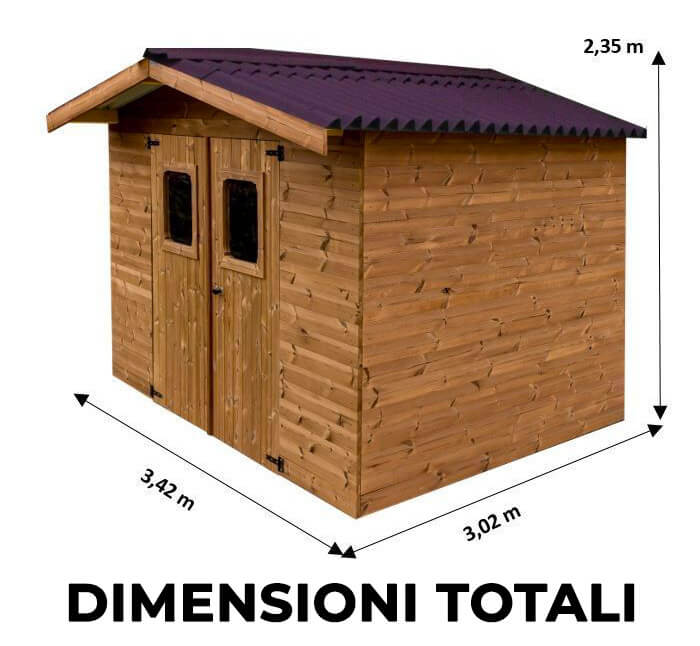 Casetta Box da Giardino 3,16x2,4 m Senza Pavimento in Legno Picea Massello 19mm Tetto a Lastre Therma-4