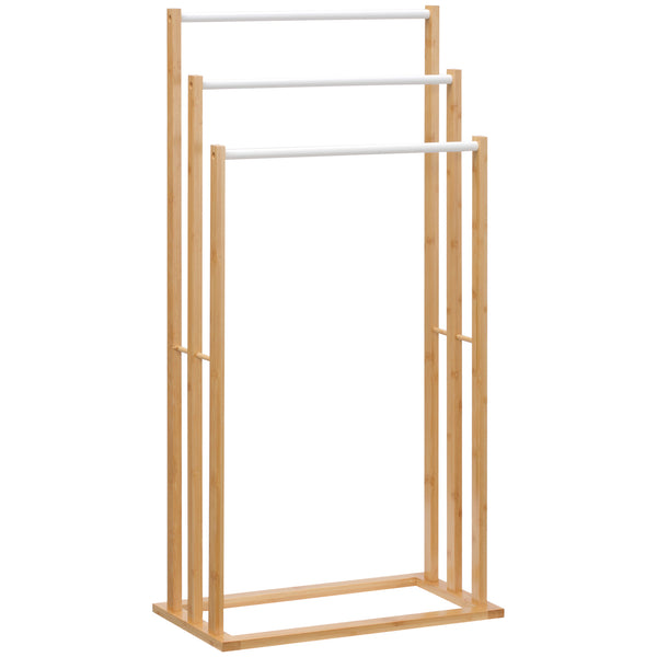 Porte-serviettes avec 3 Barres 48x25,8x94 cm en Bambou et Acier couleur Bois acquista