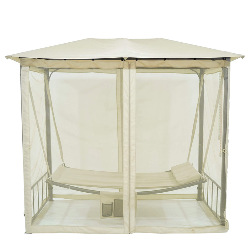 Dondolo Letto 3 Posti 237x155x217 cm con Copertura a Gazebo e Zanzariera Beige-3