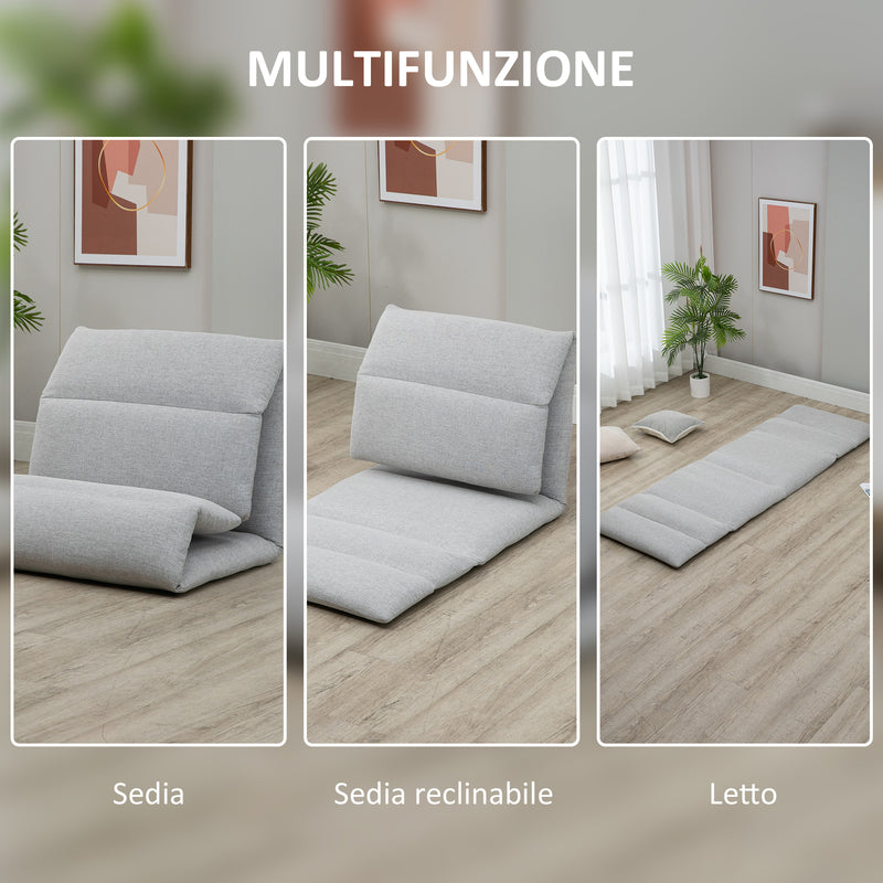 Poltrona da Terra 71x72x60 cm Schienale Reclinabile in Tessuto Grigio Chiaro-5