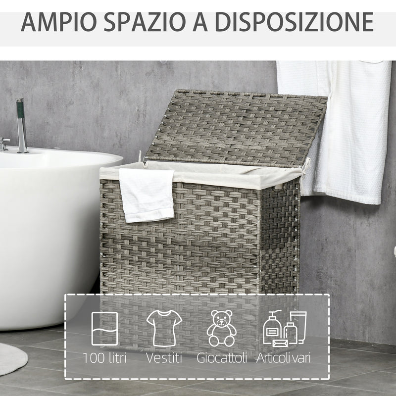 Cesto Portabiancheria 56,5x33x61 cm con Sacca rimovibile Grigio-4