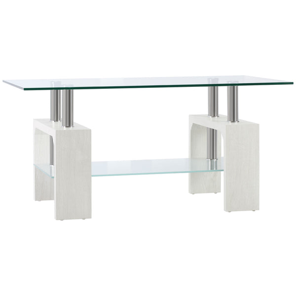 online Table Basse 2 Niveaux 90x50x42 cm en Verre et Bois Blanc