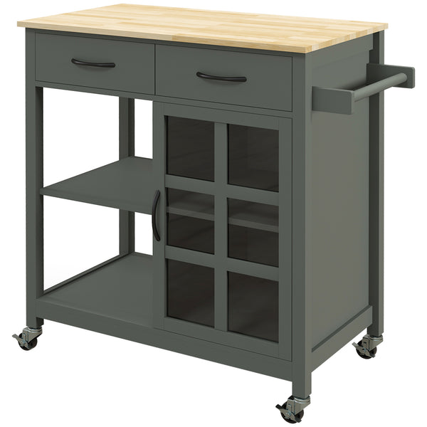 Carrello da Cucina 88,5x46x91,5 cm in Legno MDF e Vetro Grigio prezzo