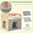 Casetta per Gatti 2 Livelli 48x38x47 cm con Cuscini Rimovibili e Guide di Sicurezza in Legno e Tessuto Grigio e Bianco-4