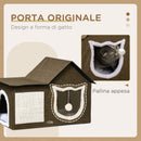 Cuccia Casetta per Gatti 65x41x45,5 cm in MDF Finto Lino e Sisal Marrone-6