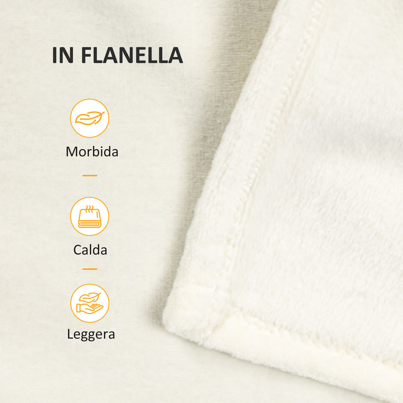 Coperta Plaid Dubleface 203x152x0,5 cm in Flanella 330 GSM Bianco Crema-4