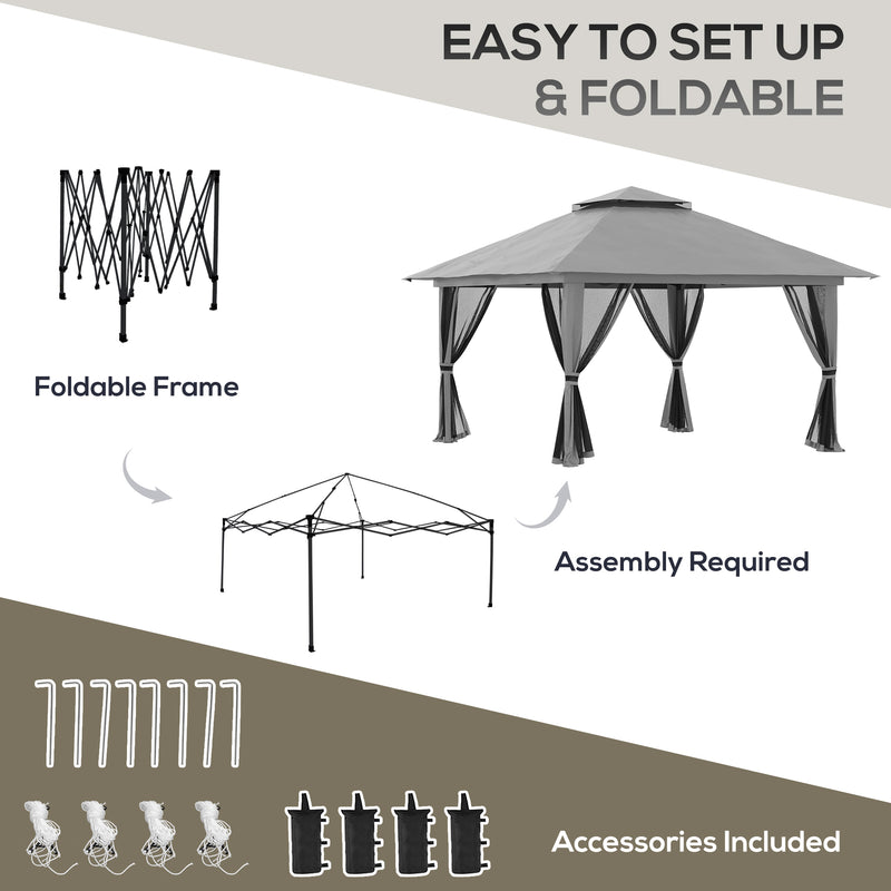 Gazebo da Giardino Pieghevole 392x392x283 cm in Acciaio e Tessuto Oxford Grigio-5