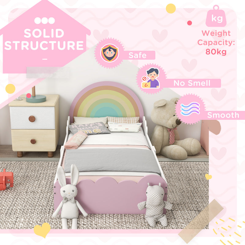 Lettino per Bambini 3-6 Anni con Sponde Laterali Anticaduta 143x74x66 cm in MDF Bianco e Rosa-6