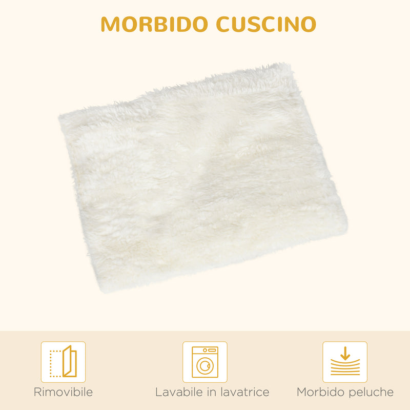 Cuccia per Gatti 49,5x38,5x43,5 cm in Legno e Tessuto con Cuscino in Peluche Quercia e Bianco-4