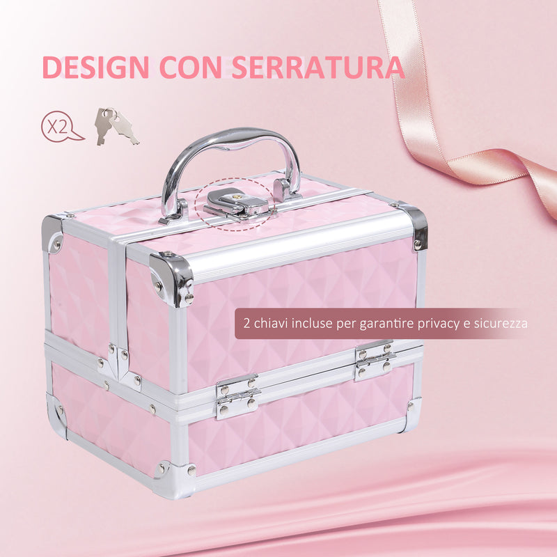 Valigetta Porta Trucchi 20x15x15 cm con Profili in Alluminio Rosa-4