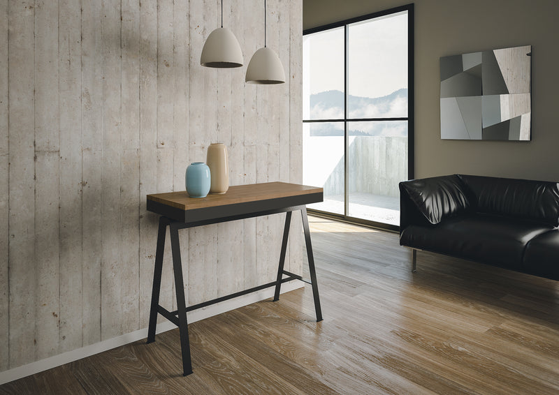 Consolle Allungabile in Legno e Ferro H77x40x90/300cm Banco Evolution Abete Tinto Classica-2