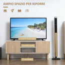 Mobile Porta TV fino a 50" Anta Scorrevole 115x40x49 cm con Vani Aperti e Armadietti Naturale-5