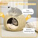 Cuccia Casetta per Gatti Ø40x30 cm in Rattan PE Beige-5