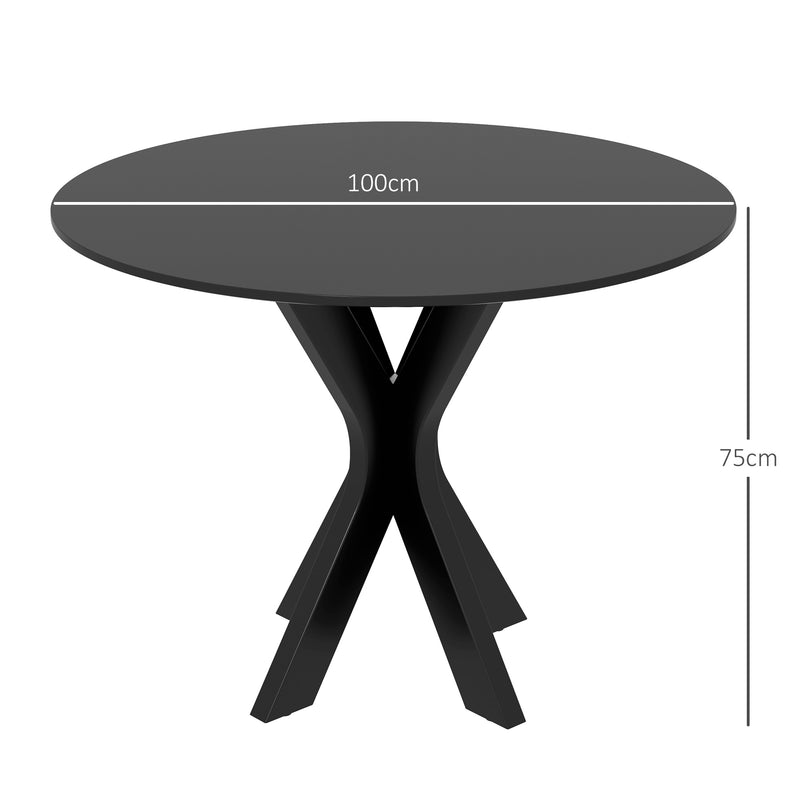 Tavolo da Pranzo Moderno Rotondo per 4 Persone Ø100x75 cm in Acciaio e MDF Nero-3