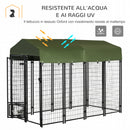 Kennel per  Cani da Esterno 244x122x183 cm in Acciaio e Tessuto Oxford Verde-4