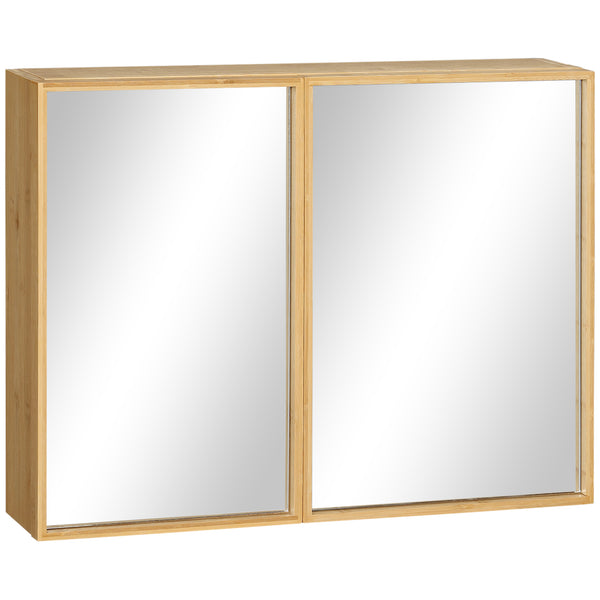 Miroir de salle de bain 65,2x14x50 cm 2 portes 3 étagères en bambou coloris bois online