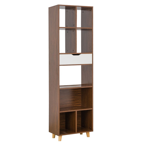 acquista Libreria 8 Ripiani 1 Cassetto 53x185x30 cm in Legno Melaminico Zebrano e Bianco Opaco