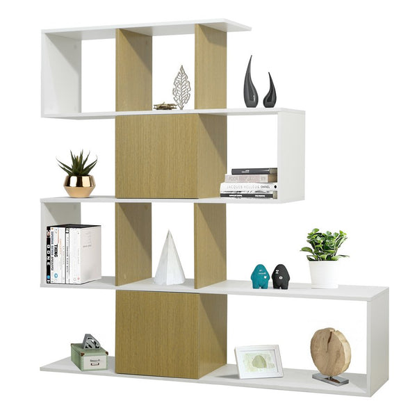 Libreria Moderna 6 Ripiani 145x145x30 cm in Legno Melaminico Bianco Opaco e Rovere sconto