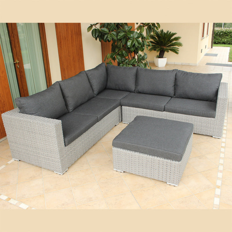 Set Salotto da Giardino Divano 2 Poltrone e Tavolino con Cuscini in Wicker Grigio-2