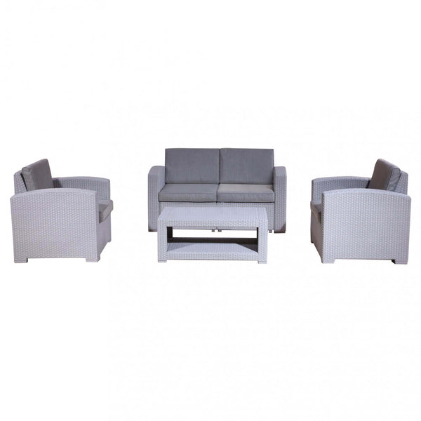 Ensemble Salon de Jardin Canapé 2 Fauteuils et Table Basse avec Coussins en Plastique Gris sconto