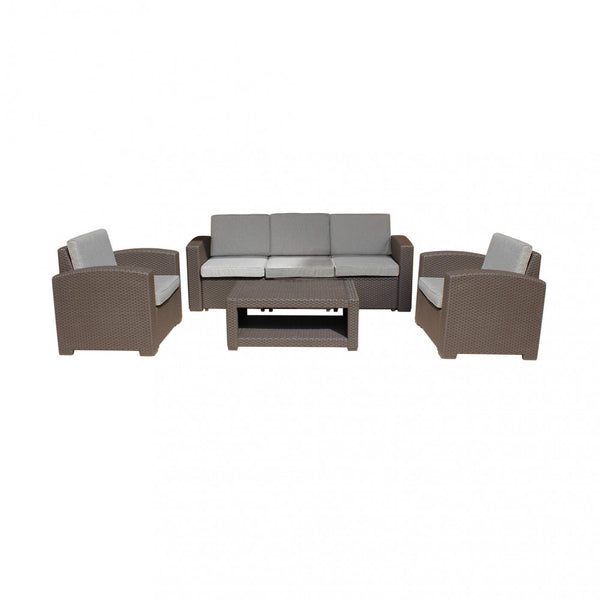 Ensemble Salon de Jardin Canapé 2 Fauteuils et Table Basse avec Coussins en Plastique Gris Tourterelle sconto