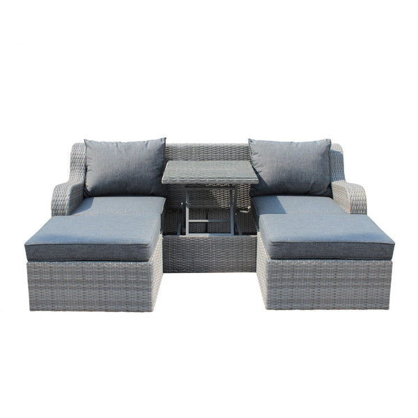 acquista Canapé Peru avec 2 Poufs et Coussins en Osier Gris