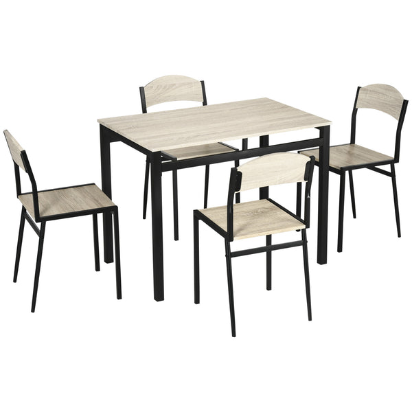 acquista Set da Pranzo Tavolo Rettangolare e 4 Sedie in Acciaio e MDF Nero e Rovere