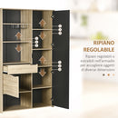 Credenza Moderna da Cucina 110x41,5x180 cm con Armadietto Cassetto e Porta Calici in MDF Legno Naturale e Grigio-6