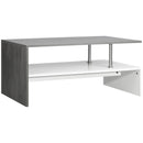 Tavolino da Salotto 2 Livelli 90x60x42 cm in Truciolato e Acciaio Inox Bianco e Cemento-1