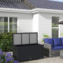 Baule da Giardino con Ruote 121x57x67 cm in Rattan PE Nero-2