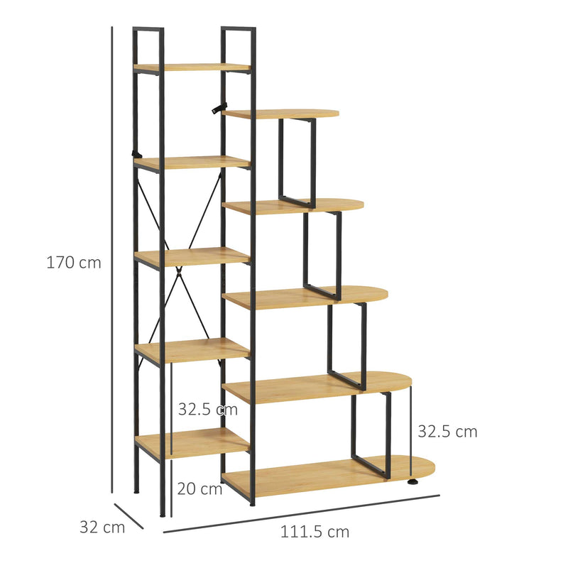 Libreria 10 Livelli 111,5x32x170 cm in Truciolato e Acciaio Naturale e Nero-3