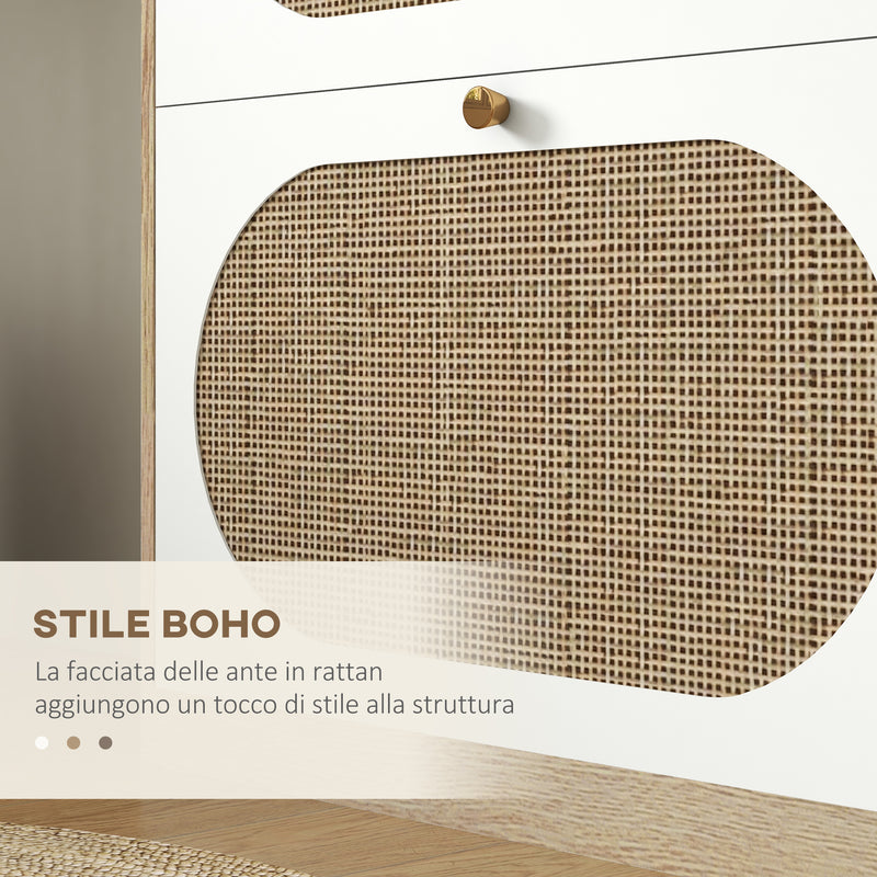 Scarpiera Stile Boho 3 Ante 18 Paia 60x24x115 cm in Ratta Truciolato e MDF Rovere e Bianco-4