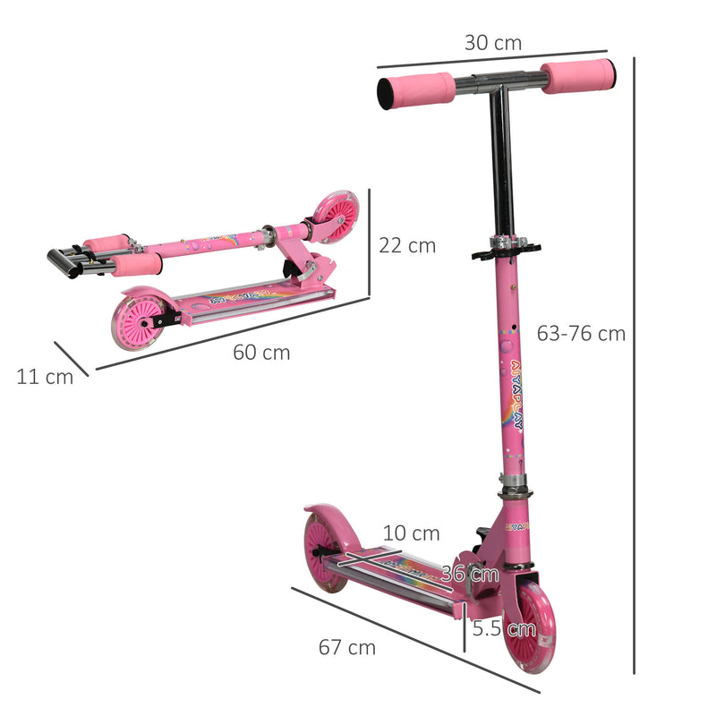 Monopattino 2 Ruote Pieghevole per Bambini Altezza Regolabile 63-76 cm Rosa-3