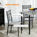 Set da Pranzo Tavolo e 4 Sedie Seduta Imbottita in Metallo e MDF Grigio e Nero-5