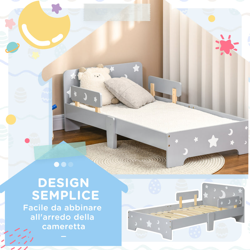 Struttura Letto Singolo per Bambini 143x76x49 cm con Motivi a Stelle e Luna in Pannelli di MDF e Truciolato Grigio-4