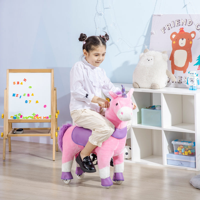 Cavallo a Dondolo per Bambini 70x32x87 cm con Ruote a Forma di Unicorno Rosa-8