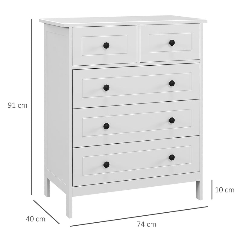 Cassettiera 5 Cassetti 74x40x91 cm in Legno  Bianco-3