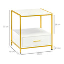 Set 2 Comodini 2 Cassetti 50x40x55 cm in Acciaio e Legno Truciolare Bianco e Oro-3