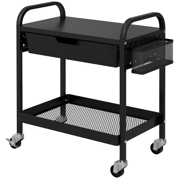 Carrello da Cucina con Cesto Cassetto Estraibile e 3 Ganci 61x32,6x58,5 cm in PP e Metallo Nero sconto