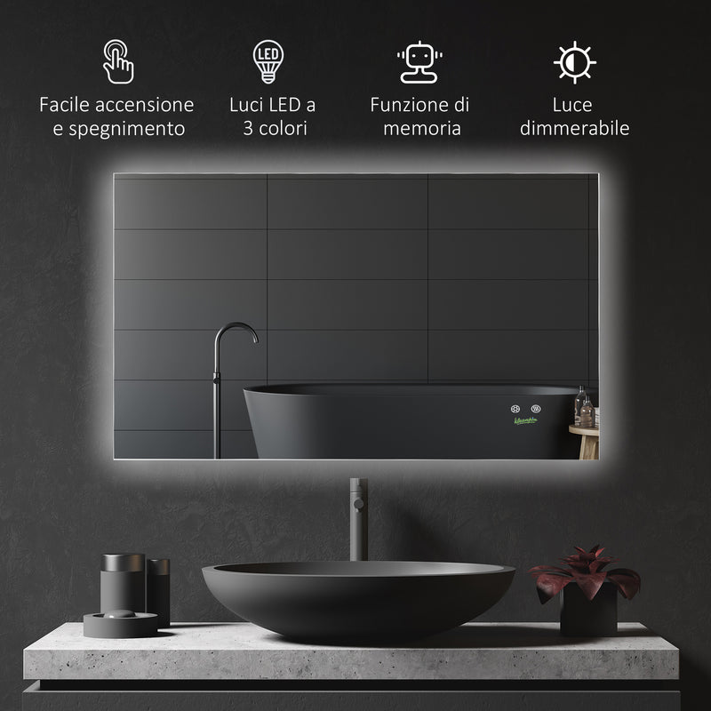 Specchio da Bagno 90x60 cm con Cornice a LED Argento-4