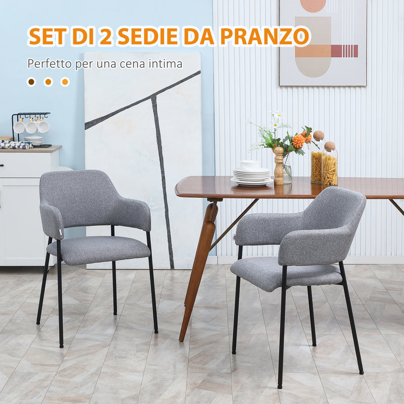 Set 2 Sedie Imbottite 54x54x84 cm in Tessuto Effetto Lino Grigio-4