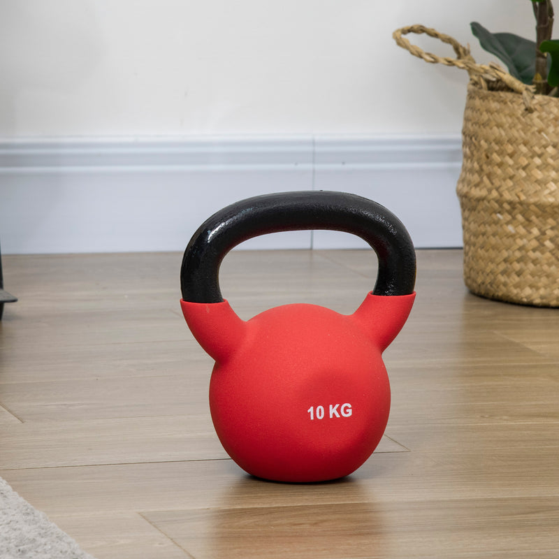 Kettlebell 10 Kg 19x12x22 cm in Metallo e Neoprene Rosso-7