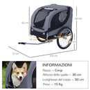 Rimorchio Bici per Cani Taglia Media con Finestre Laterali e Bandierina 130x73x90 cm  Grigio e Nero-3