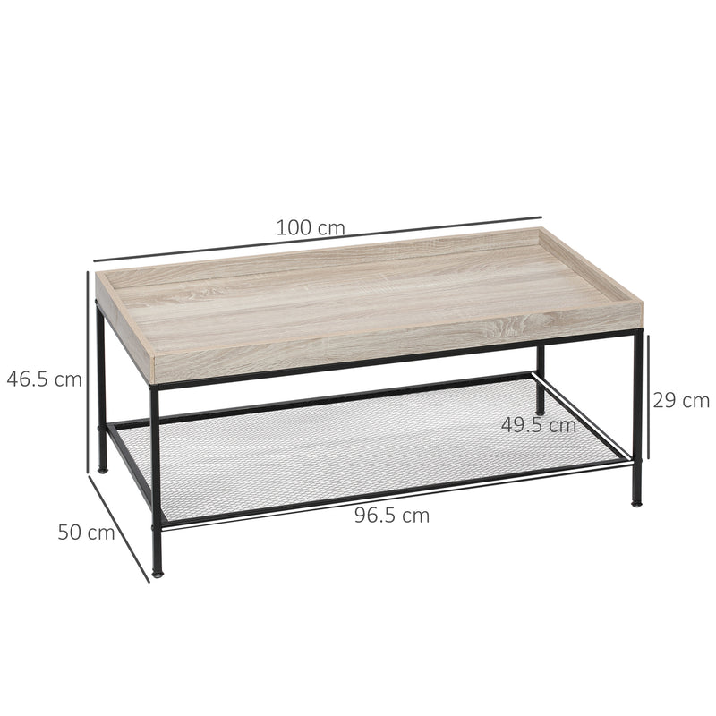 Tavolino da Salotto Basso a 2 Ripiani 100x50x46,5 cm in MDF e Metallo Color Legno-3