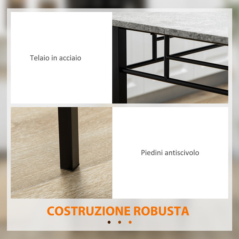 Set da Pranzo Tavolo e 4 Sedie Seduta Imbottita in Metallo e MDF Grigio e Nero-7