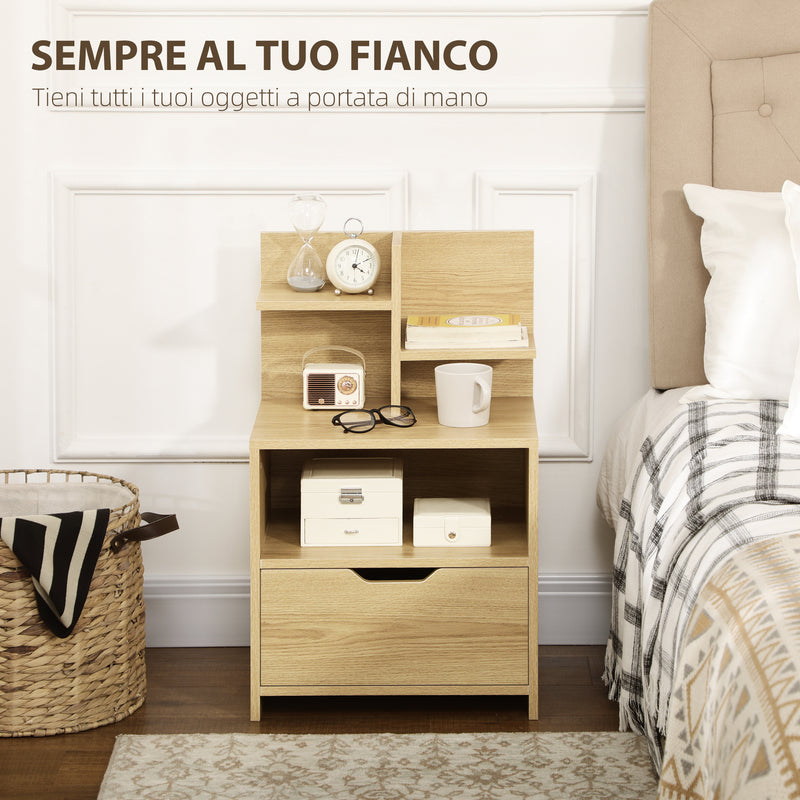 Comodino 1 Cassetto 2 Ripiani 45x35x73 cm in Legno Truciolare Naturale-4