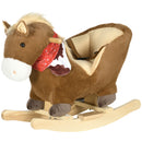 Cavallo a Dondolo per Bambini in Legno e Peluche Cavallino Marrone-1