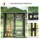 Kennel per  Cani da Esterno 244x122x183 cm in Acciaio e Tessuto Oxford Verde-7