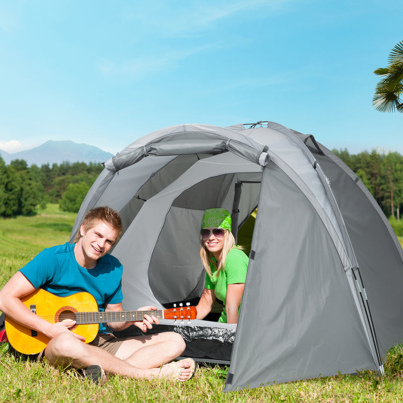 Tenda da Campeggio a Cupola per 2 Persone Estensibile 350x220x145 cm con 4 Porte e 3 Finestre Grigio-2