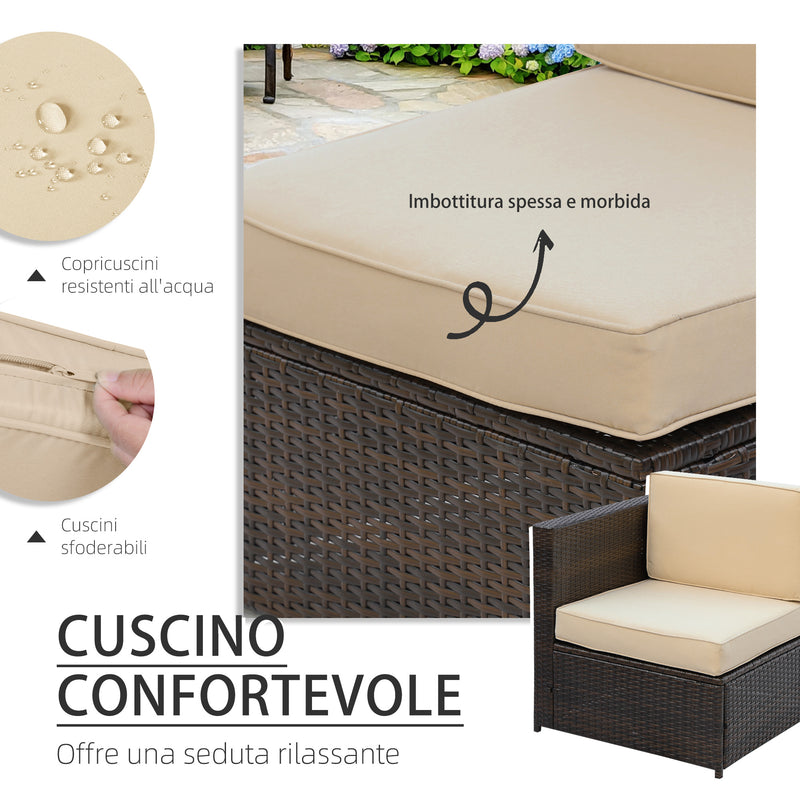 Set Salotto da Giardino 4 Poltrone 2 Poltrone Angolari e 2 Tavolini in Rattan PE Marrone-5